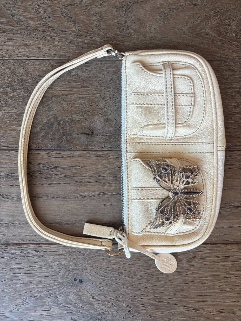 Valentino S/S 2004 Leather Handbag with Rhinestone Butterfly